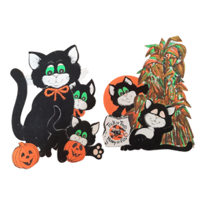 Velvet Black Kitty Cat Jack O Lantern Die Cut Halloween