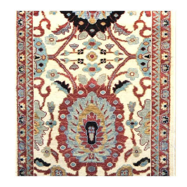 21st Century Afghan Wool Sultanabad 3x12 Ivory, Red, & Blue Handmade Runner Rug #1143661 For Sale - Image 9 of 13
