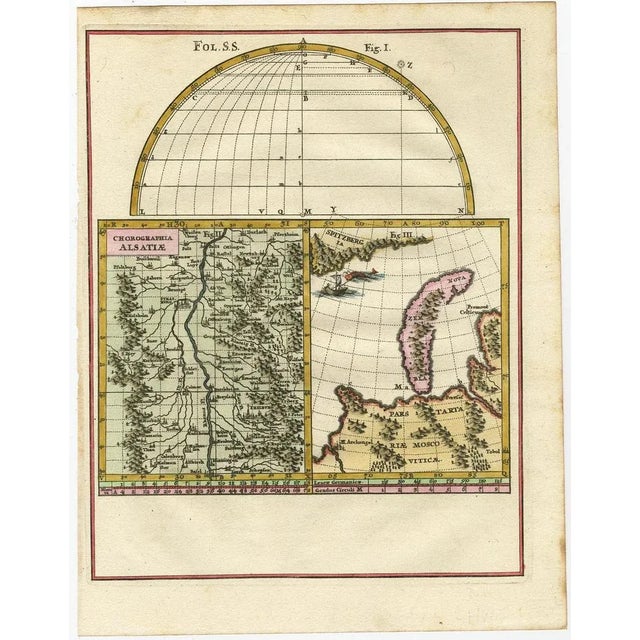 Antique map titled 'Chorographia Alsatiae.' Map of the Alsace region and Nova Zembla, printed for Scherer's 'Atlas Novus'...