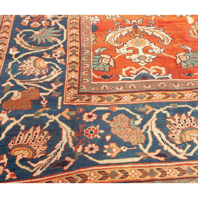 Persian Antique Persian Sultanabad Red Botanic Handmade Wool Rug For Sale - Image 3 of 8