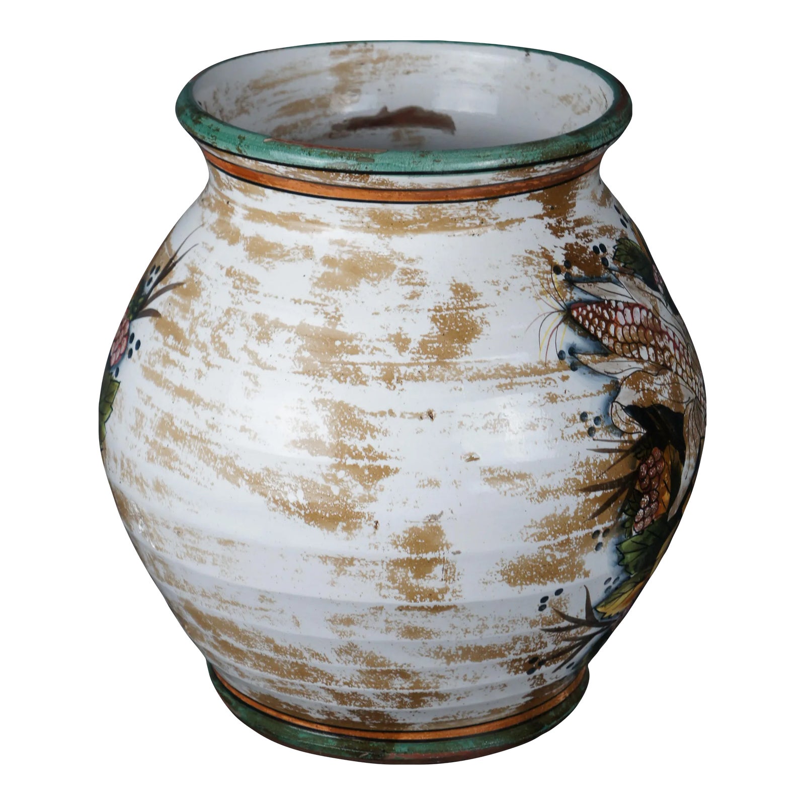 Mid 20th Century Ceramic Polychrome Raspberry Painted Vase Urn Vessel ...