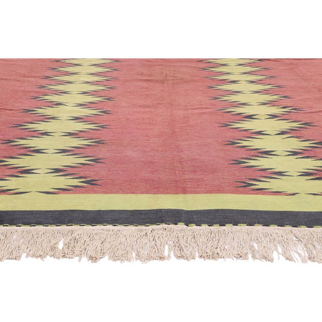 Vintage Indian Dhurrie Rug, 09'08 X 12'09 For Sale - Image 4 of 10