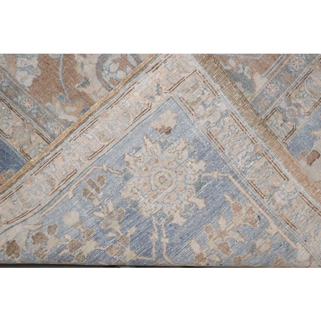 Persian Antique Zabihi Collection Brown Soft Blue Persian Tabriz Rug - 10' x 12'2" For Sale - Image 3 of 12