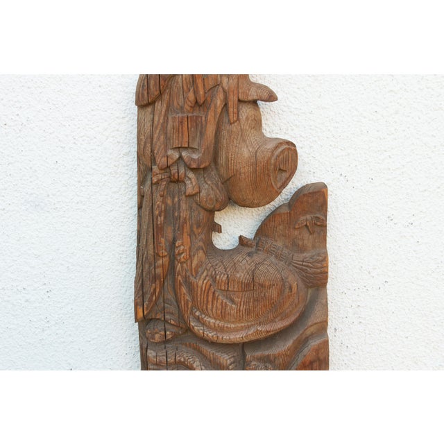 Rustic Handcarved Wood Temple Relief Panel For Sale - Image 4 of 5