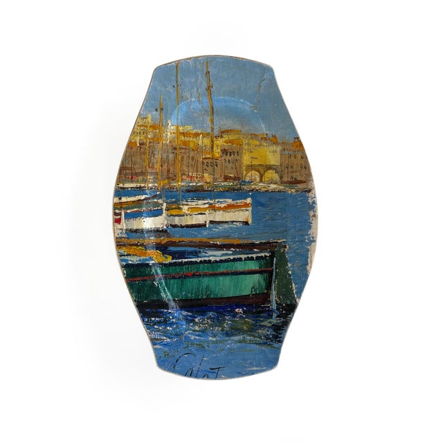"Le Port De Marseille" Original Custom Painted Plate Installation - Set of 4 For Sale - Image 4 of 16