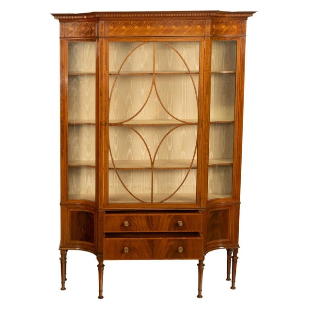 1900 - 1909 Antique Art Nouveau Inlaid Mahogany Display China Cabinet Vitrine Waring Gillow, 1905 For Sale - Image 5 of 13