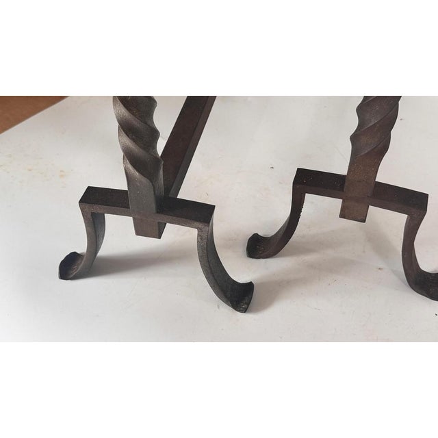 French Black Cast Iron Andirons with Brass Finials, Set of 2 For Sale - Image 11 of 18