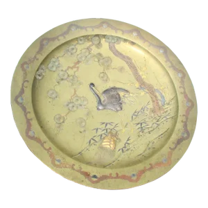 Antique Mixed Metal Footed Pedistal Plate Meiji Late 19th