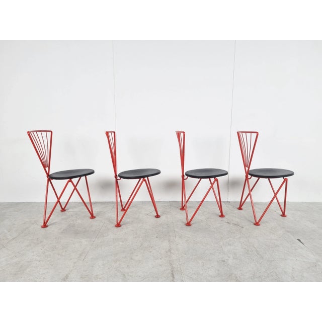 Vintage Red Metal Dining Chairs from Jozef Hoffmann, 1980s, Set of 4 For Sale - Image 4 of 10
