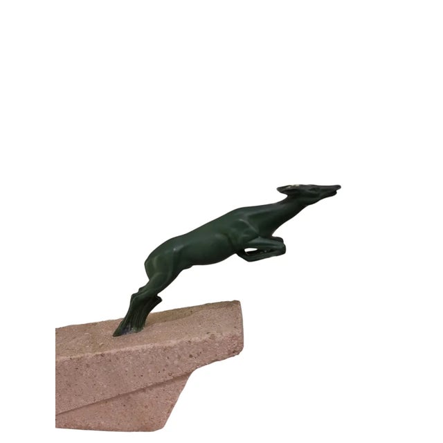 Marcel Bouraine / Demarco, Art Deco Hunting Atlanta or Diana Figure with Antelope, 1920s, Metal on Stone Base For Sale - Image 6 of 9