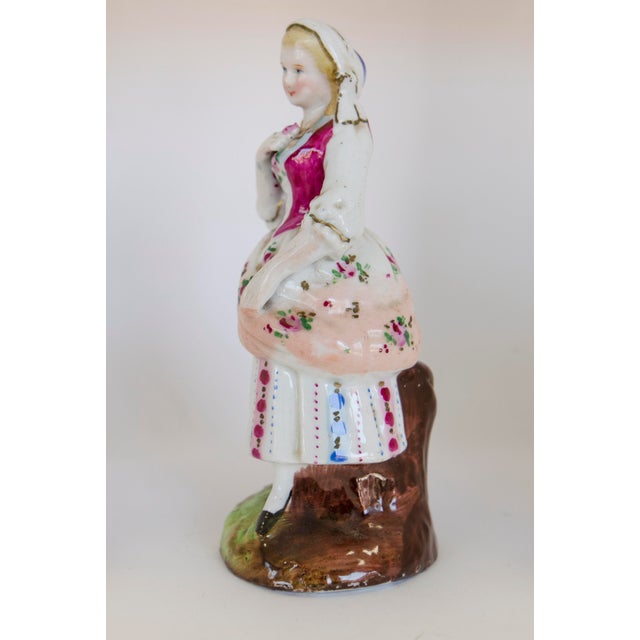 French porcelain girl figurine vintage 2-1/2 dia x 5-3/4” tall