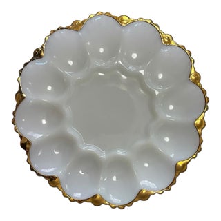 Vintage Mid 20th Century Milk Glass Deviled Egg Plate For Sale