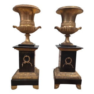 Antique Gilt and Patinated Bronze Vases, 1880, Set of 2 For Sale