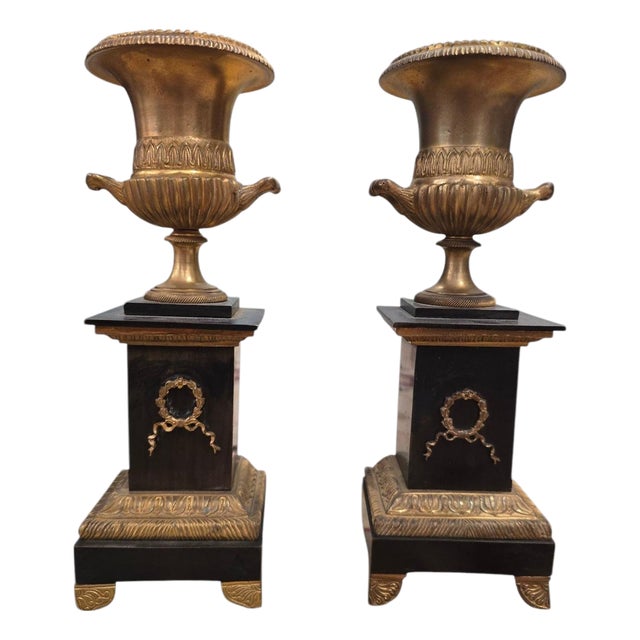 Antique Gilt and Patinated Bronze Vases, 1880, Set of 2 For Sale