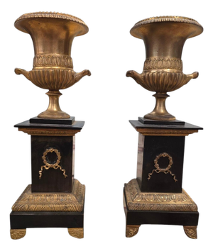 Antique Gilt and Patinated Bronze Vases, 1880, Set of 2