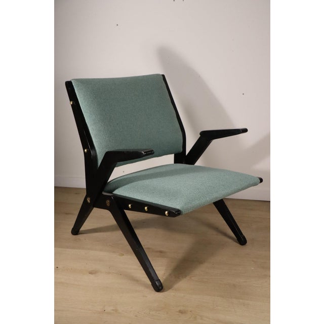 Black Vintage Armchair in Black Wood and Fabric, 1960s For Sale - Image 8 of 18