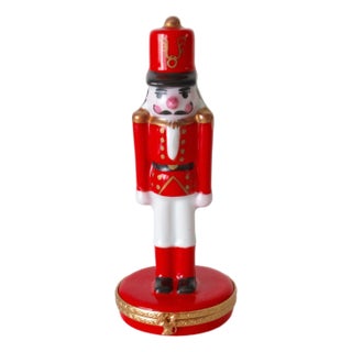 French Limoges, Hand-Painted Signed, Red "Nutcracker," Toy Soldier Limited Editon Numbered Trinket Box For Sale