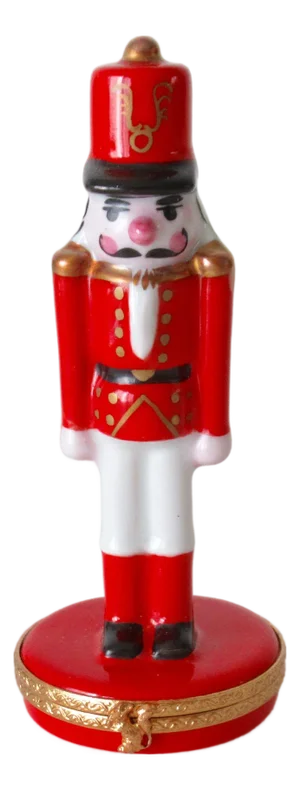 French Limoges, Hand-Painted Signed, Red "Nutcracker," Toy Soldier Limited Editon Numbered Trinket Box