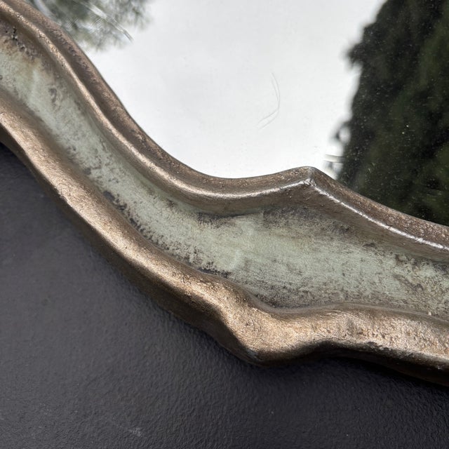 Large Cast Metal Oval Cartouche Mirror,, Silver-Gilt & Celedon For Sale - Image 10 of 12