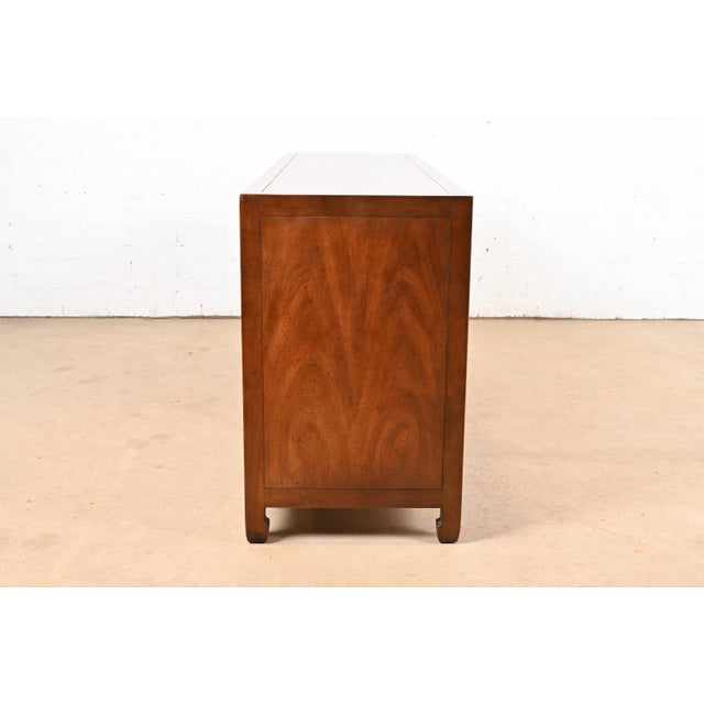 Henredon Hollywood Regency Chinoiserie Walnut and Brass Sideboard