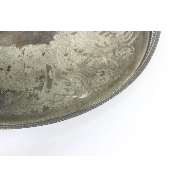 Early 20th Century Vintage English Silver Gallery Bar Tray Silver Plated Oval Embossed For Sale - Image 5 of 8