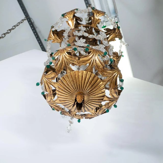 Vintage 1960s Gilt Metal and Crystal Lantern Style Pendant For Sale - Image 9 of 11