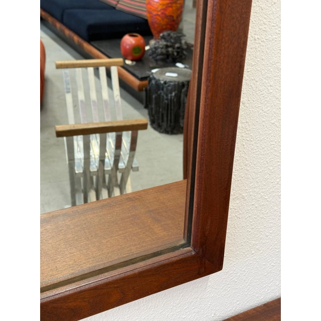 1970’s Craft Made Walnut Mirror and Wall Shelf with Drawer For Sale - Image 4 of 12