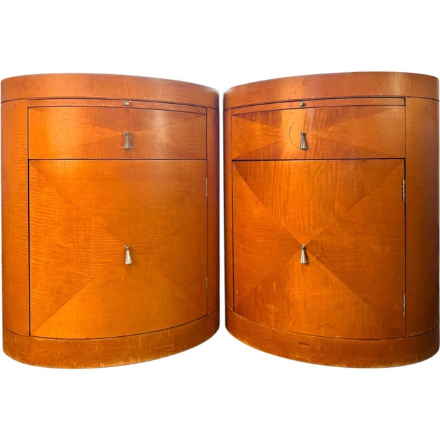 Exceptional pair of Baker Furniture Modern Art Deco oval nightstands or occasional side tables, designed by Michael...
