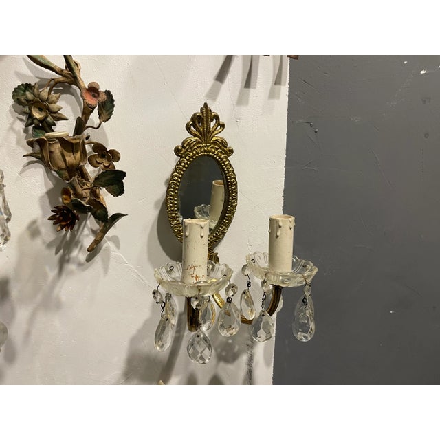 1950s Vintage Bronze Mirrored Crystal Sconces, 1950s, Set of 2 For Sale - Image 5 of 8