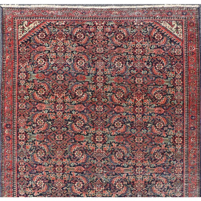Tribal Antique Faraghan Fine Persian Rug in Navy Color Background and Jewel Tones 2'10 X 5'6 For Sale - Image 3 of 11
