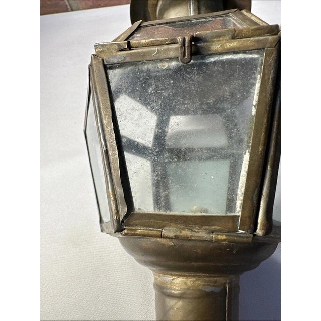 Brass Antique Brass Carriage Buggy Oil Lamps Set of 2 – Vintage Decorative Lanterns For Sale - Image 8 of 12