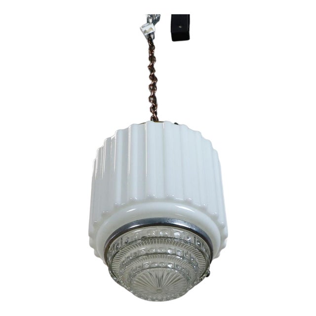 1930s Art Deco Milk Glass Pendant Light #4 For Sale