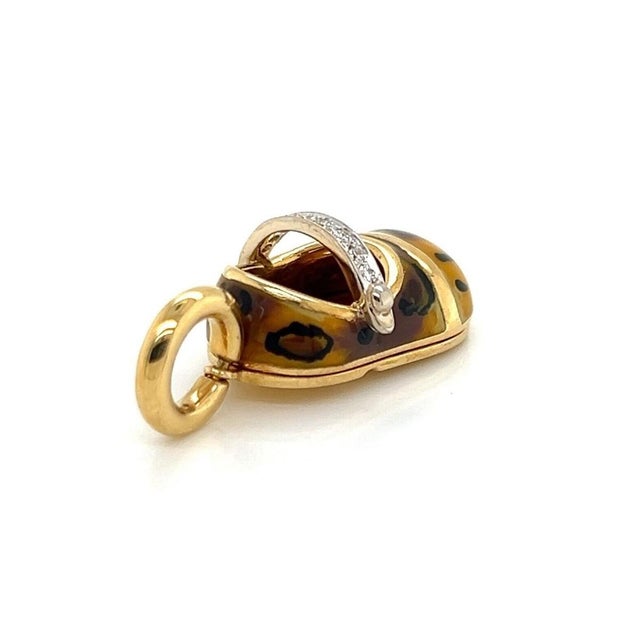 Metal Mid 20th Century Aaron Basha 18k Yellow Gold Diamond Enamel Leopard Shoe Charm Pendant For Sale - Image 7 of 7