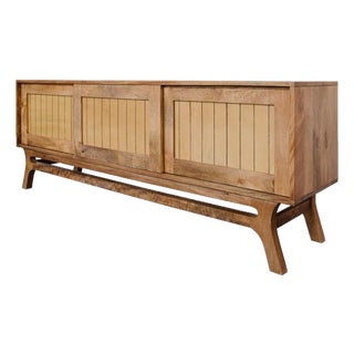 Mid-Century Modern Media Credenza Solid Hardwood For Sale