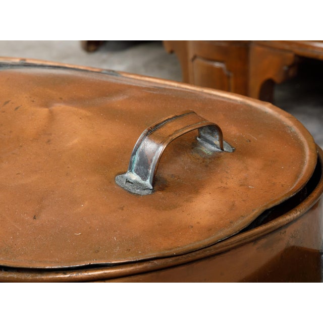 Metal Large English 1930s Copper Braising Pan with Handles and Weathered Patina For Sale - Image 7 of 12
