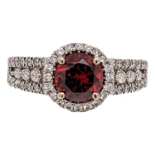 1.4Ct Spessartine Garnet Ring With Earth Mined Diamonds: Solid 14k Gold, 6.5mm, Size 6.75 For Sale