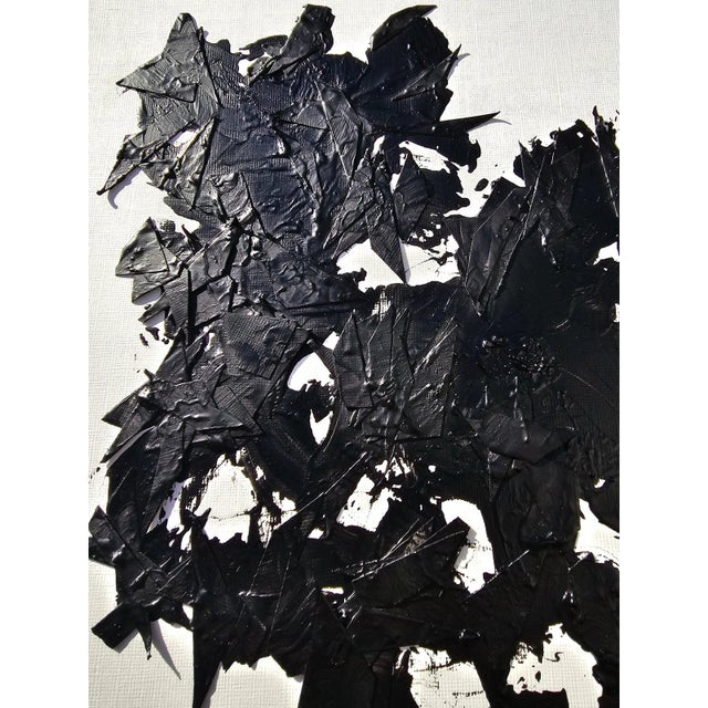 Abstract Black & White Textural Abstraction With Red Accent | One-of-a-Kind Work on Paper For Sale - Image 3 of 5