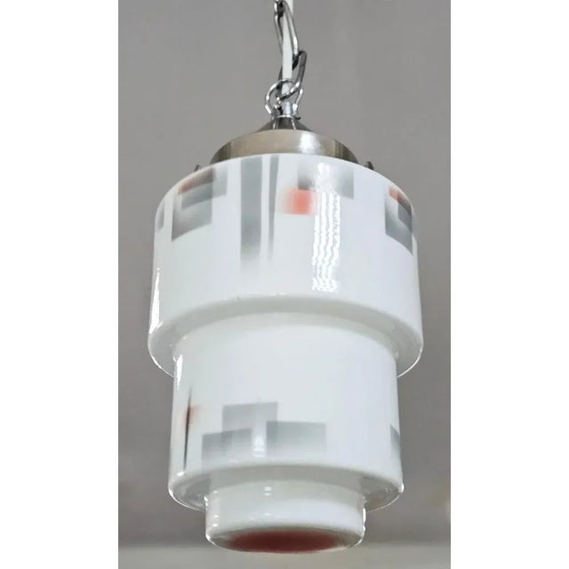 Art Deco Stepped Skyscraper Pendant Light in White Opaline Glass, Austria, 1930s For Sale - Image 3 of 7