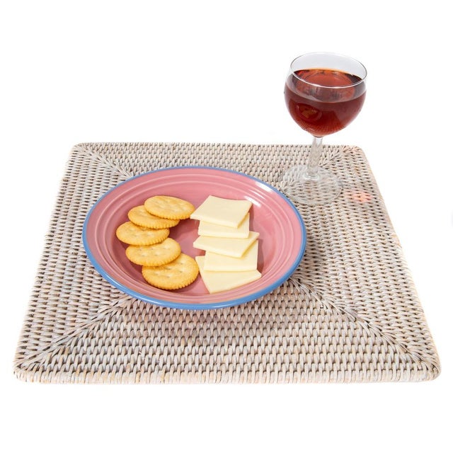 Artifacts Rattan Square Placemat in White Wash - 13" For Sale - Image 4 of 7