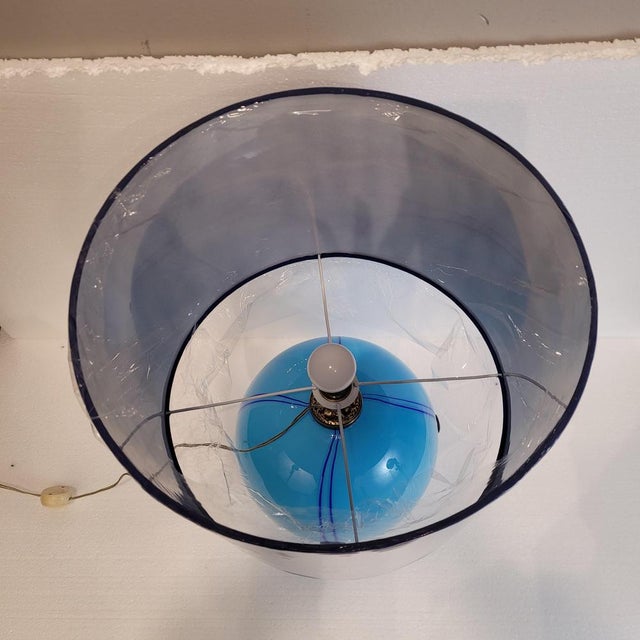 Art Deco Table Lamp in Blue Glass Sphere from Charles Schneider Workshop, France, 1940s For Sale - Image 13 of 18