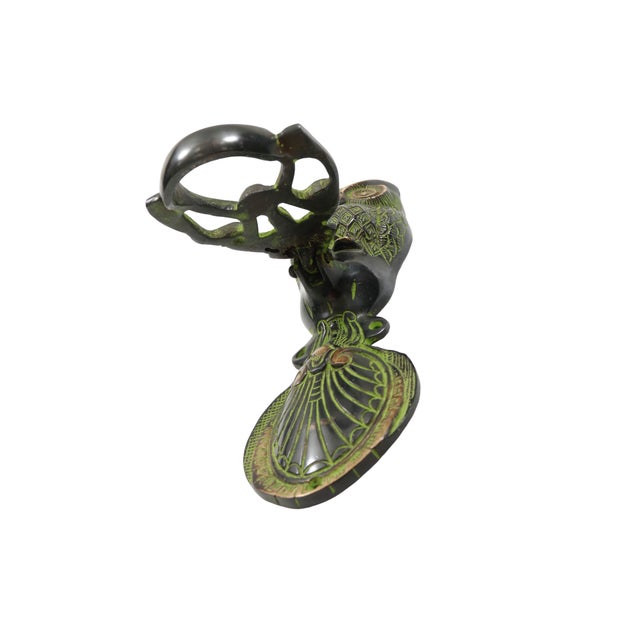 Rustic Green Brass Owl Door Knocker For Sale - Image 3 of 6