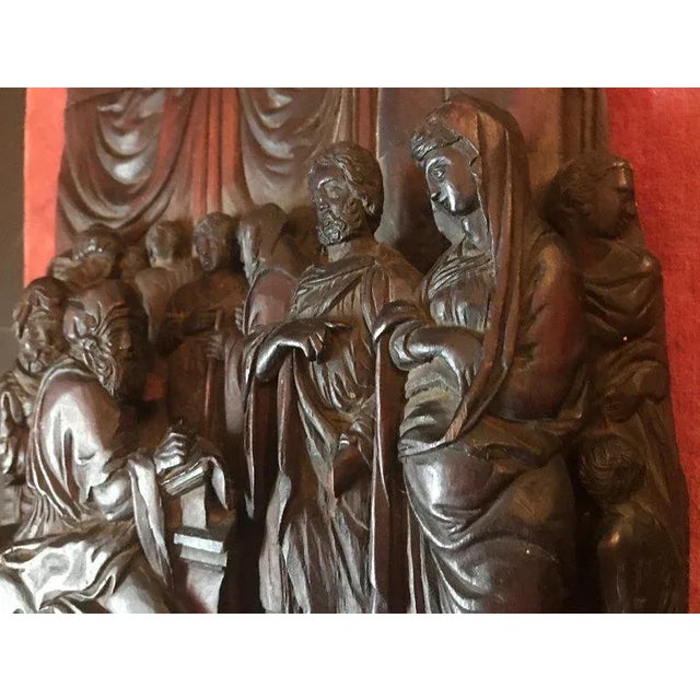 Burnt Umber 17th Century Antique Early Baroque Flemish Wood Carved Religious Figural Group Sculpture For Sale - Image 8 of 13