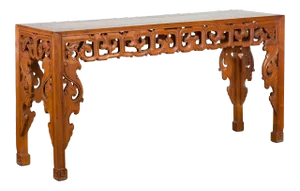 Indonesian Vintage Altar Console Table with Cloudy-Carved Apron and Spandrels