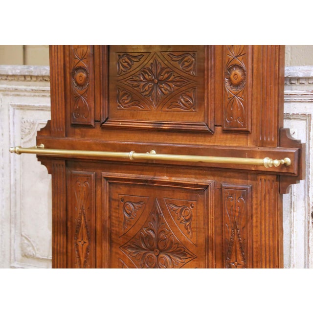 19th C. French Henri II Carved Walnut Hall Tree With Beveled Mirror and 8 Hooks For Sale - Image 9 of 14