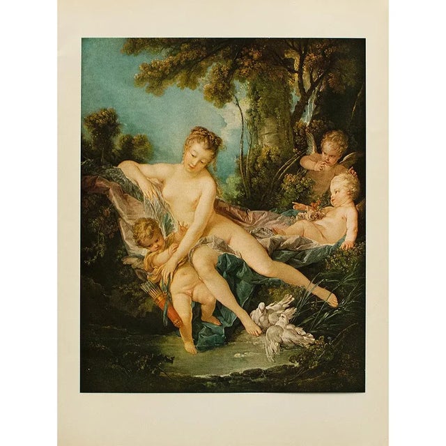 An excellent large vintage full-color reproduction print after painting "Venus Consoling Love" by Francois Boucher. Comes...