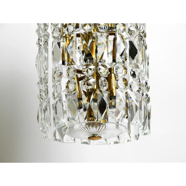 Gold Mid-Century Brass Crystal Glass Chandelier from Vereinigten Werkstätten, 1950s For Sale - Image 8 of 18