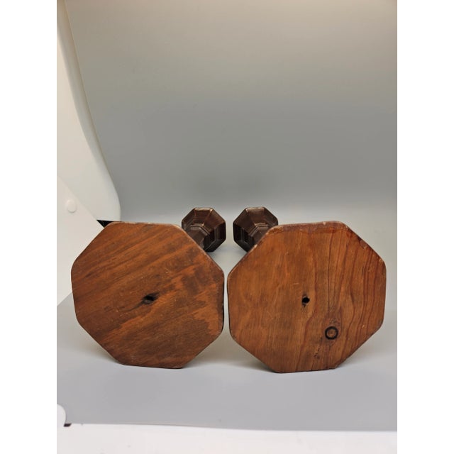 Antique Early 20th Century Wooden Candlesticks, pair