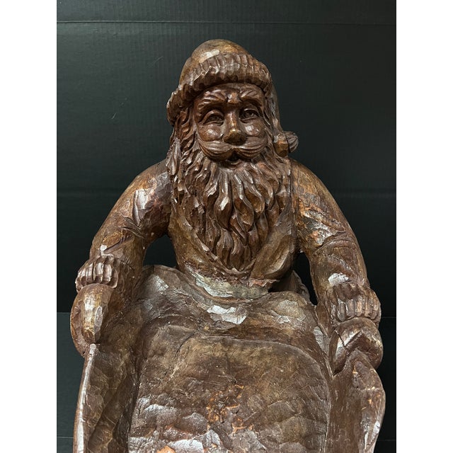 Wood Vintage Large Carved Solid Hardwood Paper Mache Mold Santa Claus Sculpture For Sale - Image 7 of 10