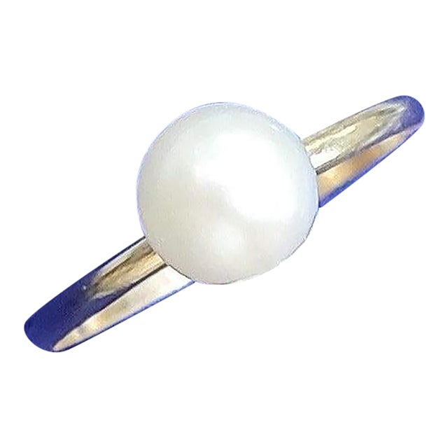 Solitaire Pearl Ring 6MM 14k Yellow Gold, Size 8 For Sale