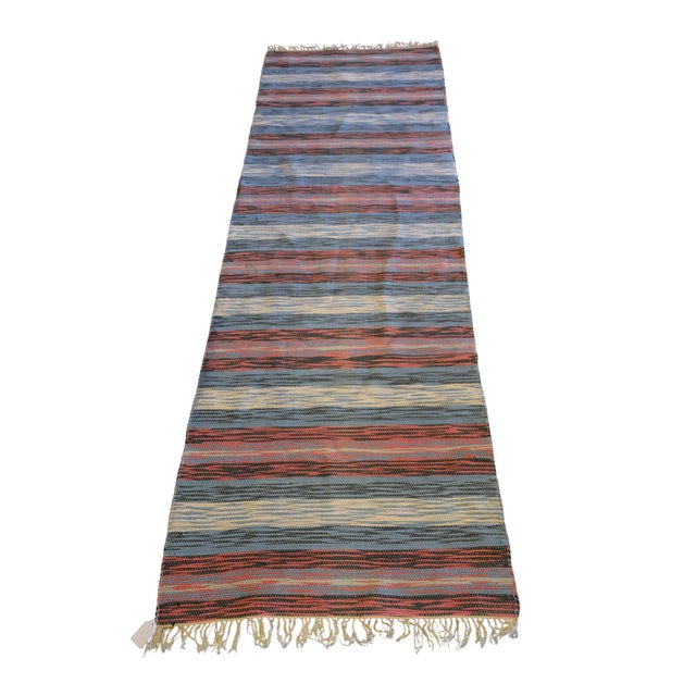 Textile Vintage Swedish Handwoven Rag Rug in Blue and Red Tones, 1960s For Sale - Image 7 of 7